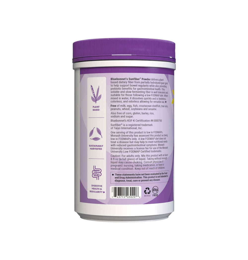 BlueBonnet Sunfiber 7.4 oz jar with 30 servings