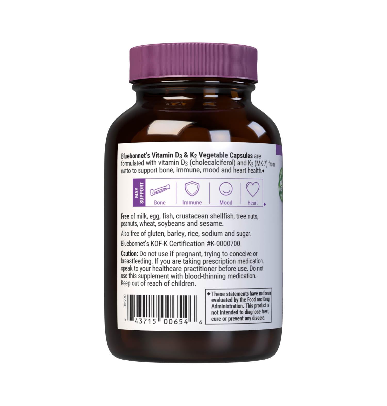 Label close-up confirming non-GMO and kosher certification.