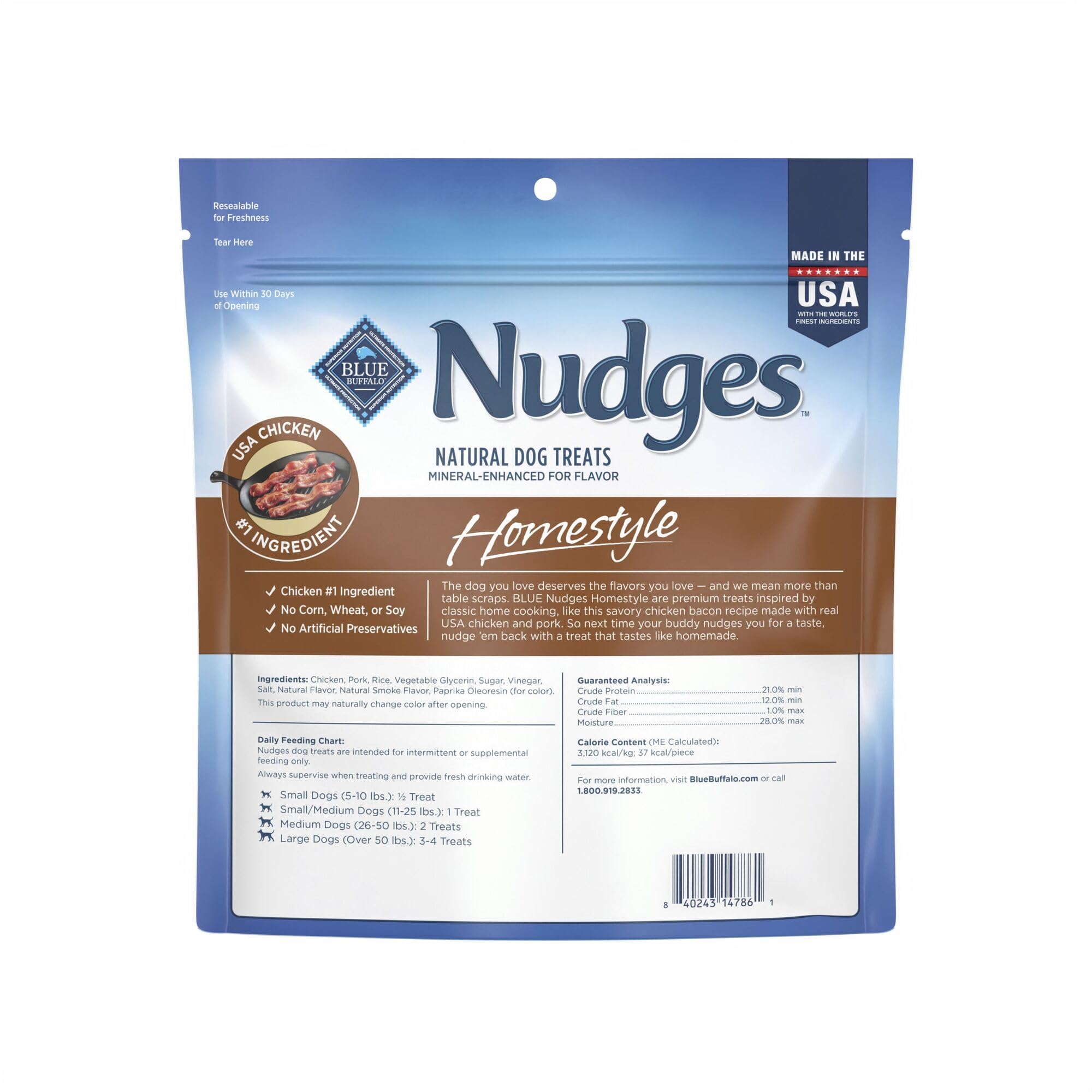 Blue Buffalo Nudges real chicken first emphasizes peak flavor and protein for dogs