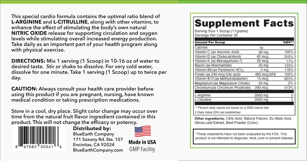 BlueEarth USA-made supplement bottle emphasizes quality and domestic manufacturing.