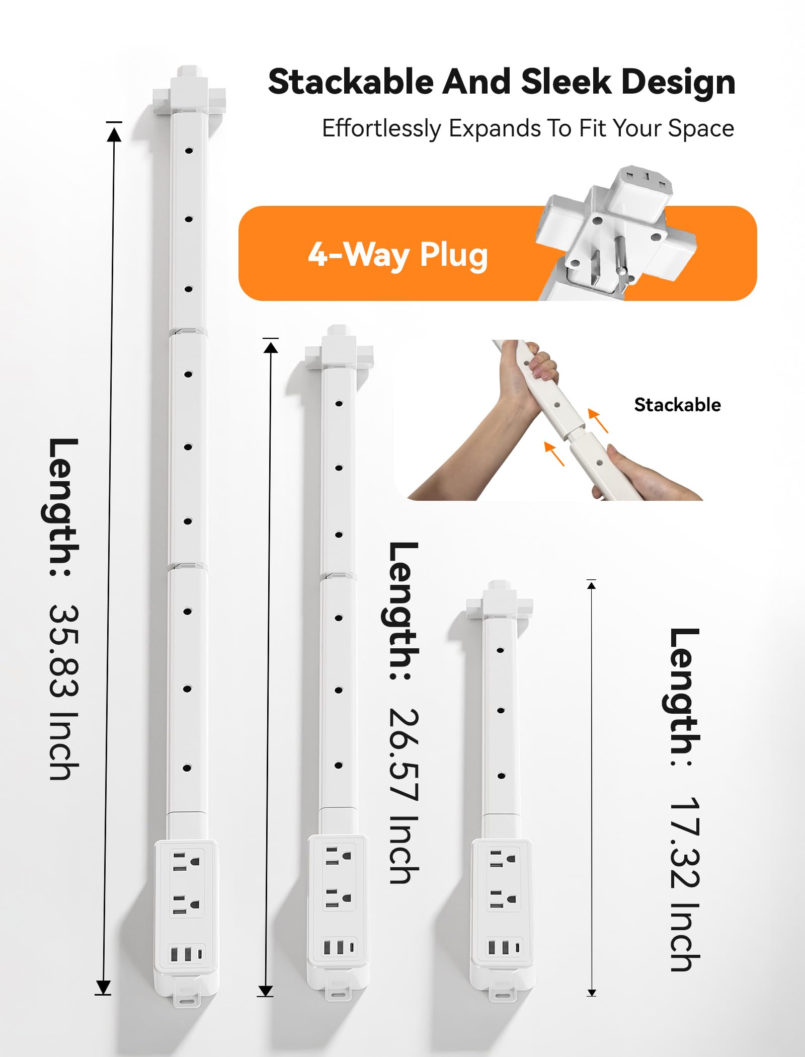 Blueera extendable outlet behind couch provides accessible 2 AC outlets.