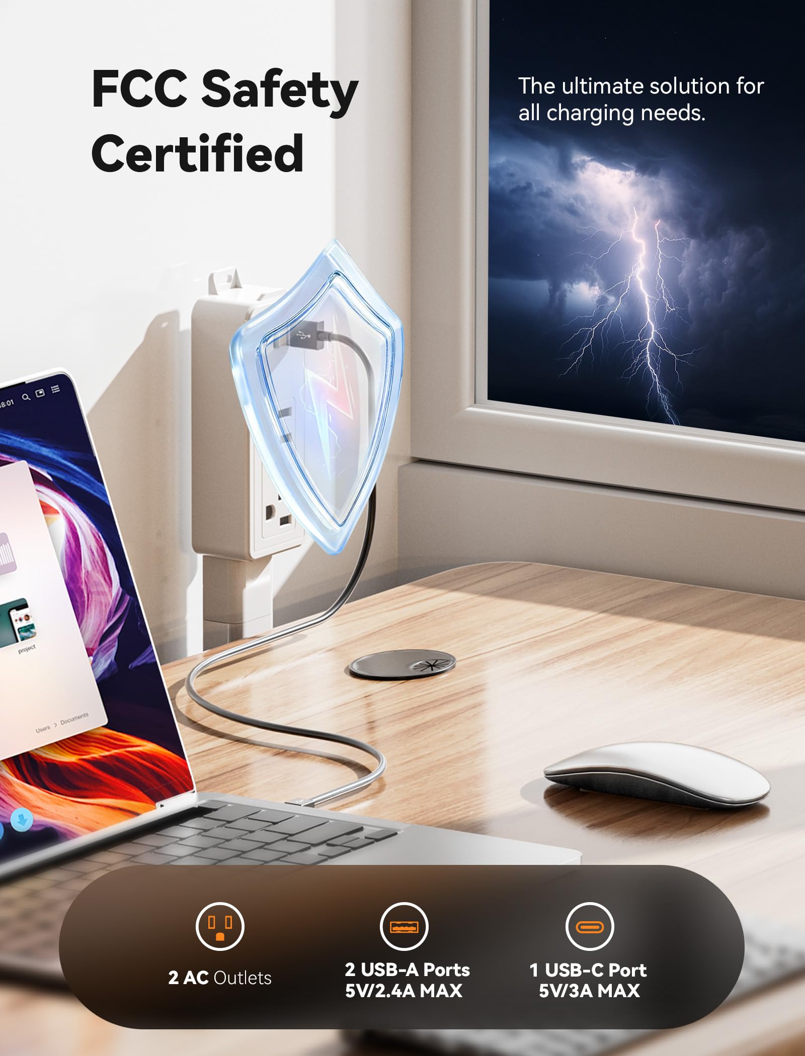 Blueera 5-in-1 extender shows USB-A ports for simultaneous device charging.