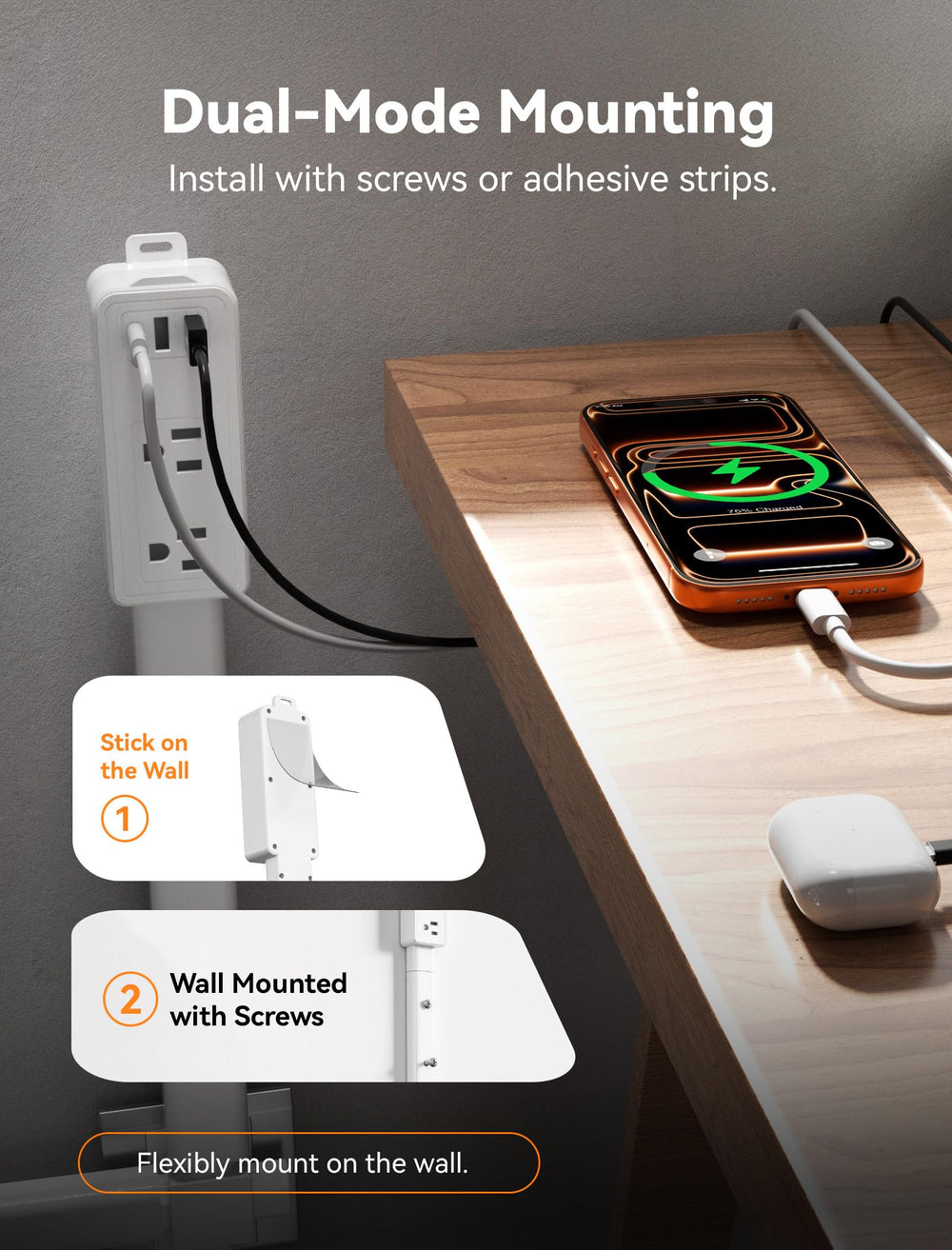 Blueera USB-C port on extendable outlet for fast charging devices.