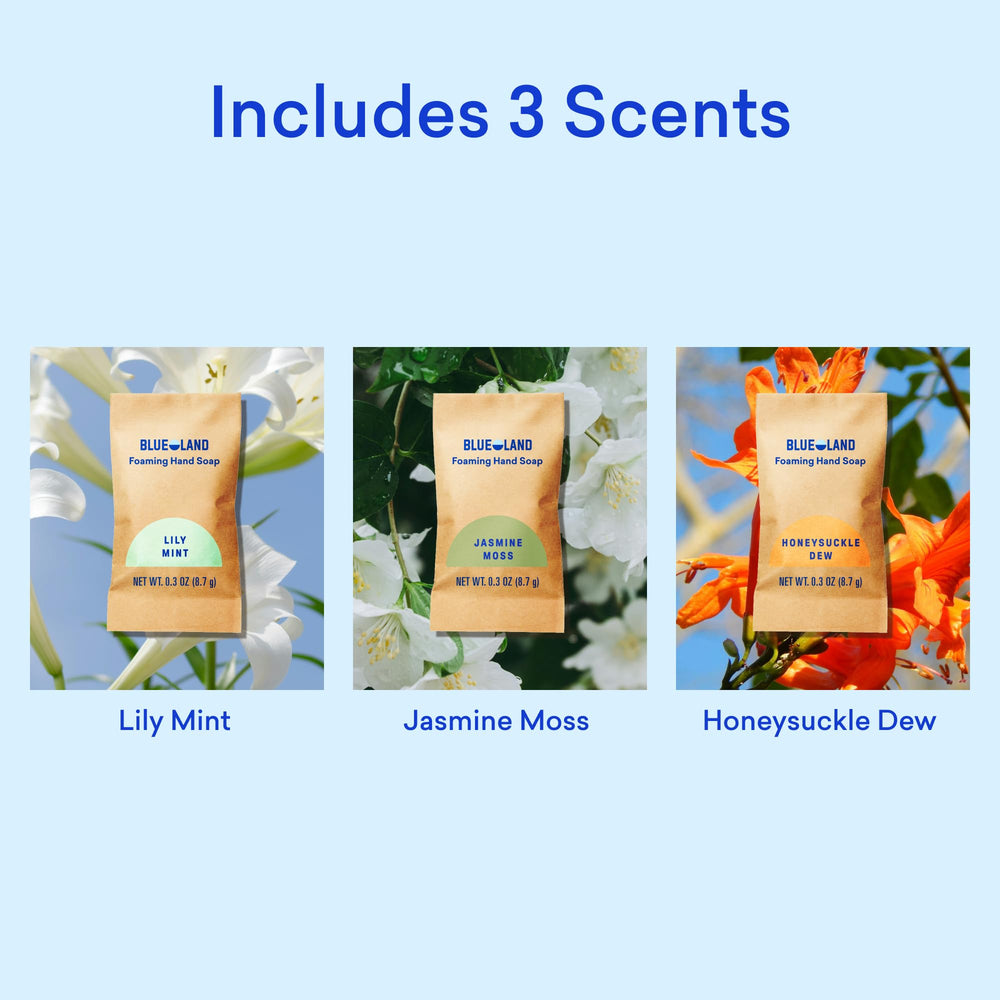 BLUELAND Garden Blooms Lily Mint close-up of fragrance and foaming soap