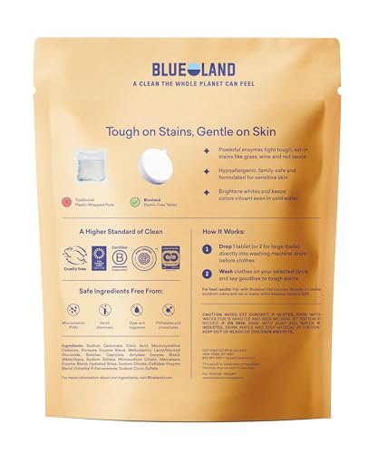 BLUELAND tablets dispensing into washing machine drum for simple, effective cleaning