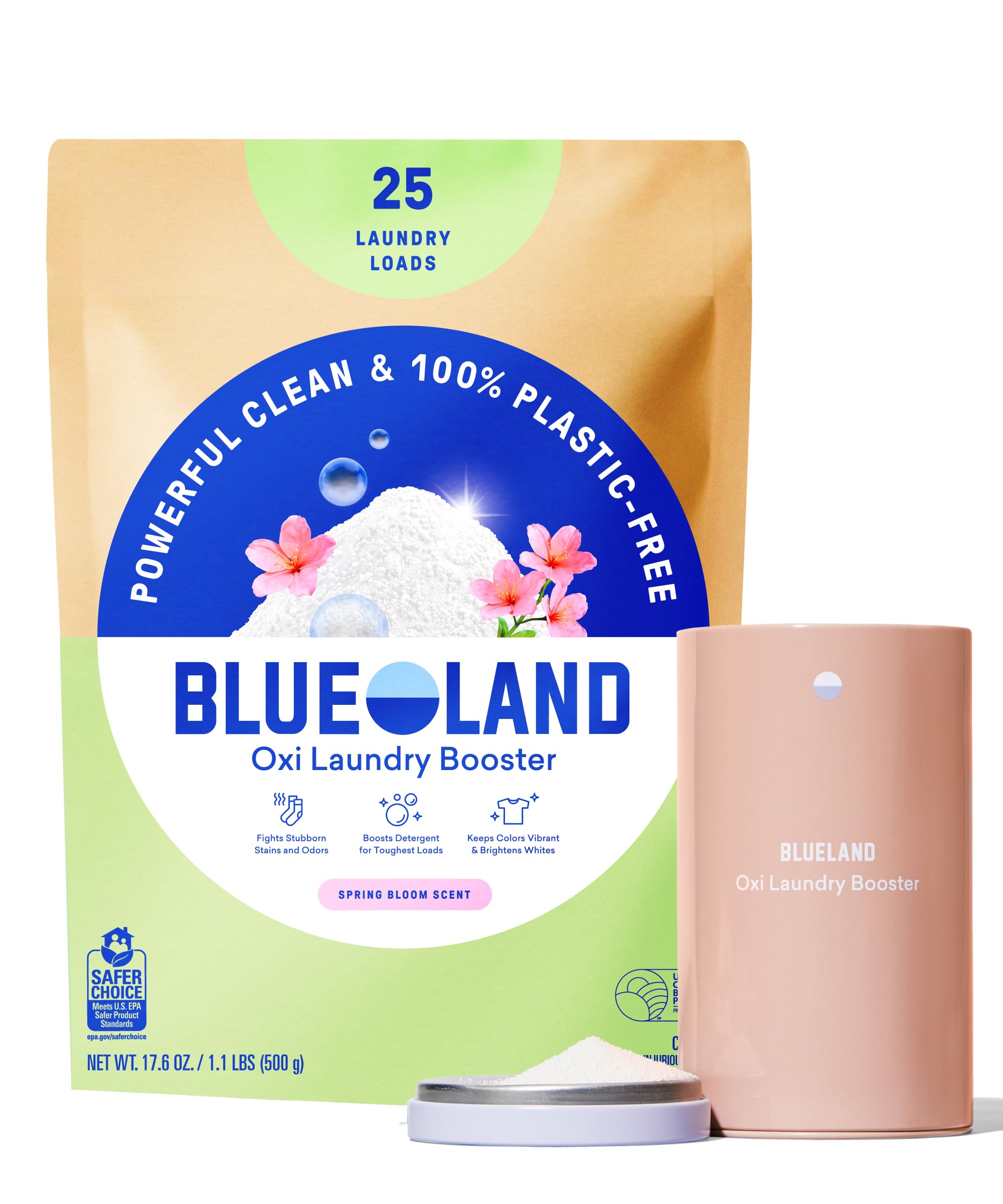 BLUELAND Oxi Laundry Booster poured into the drum for brighter whites