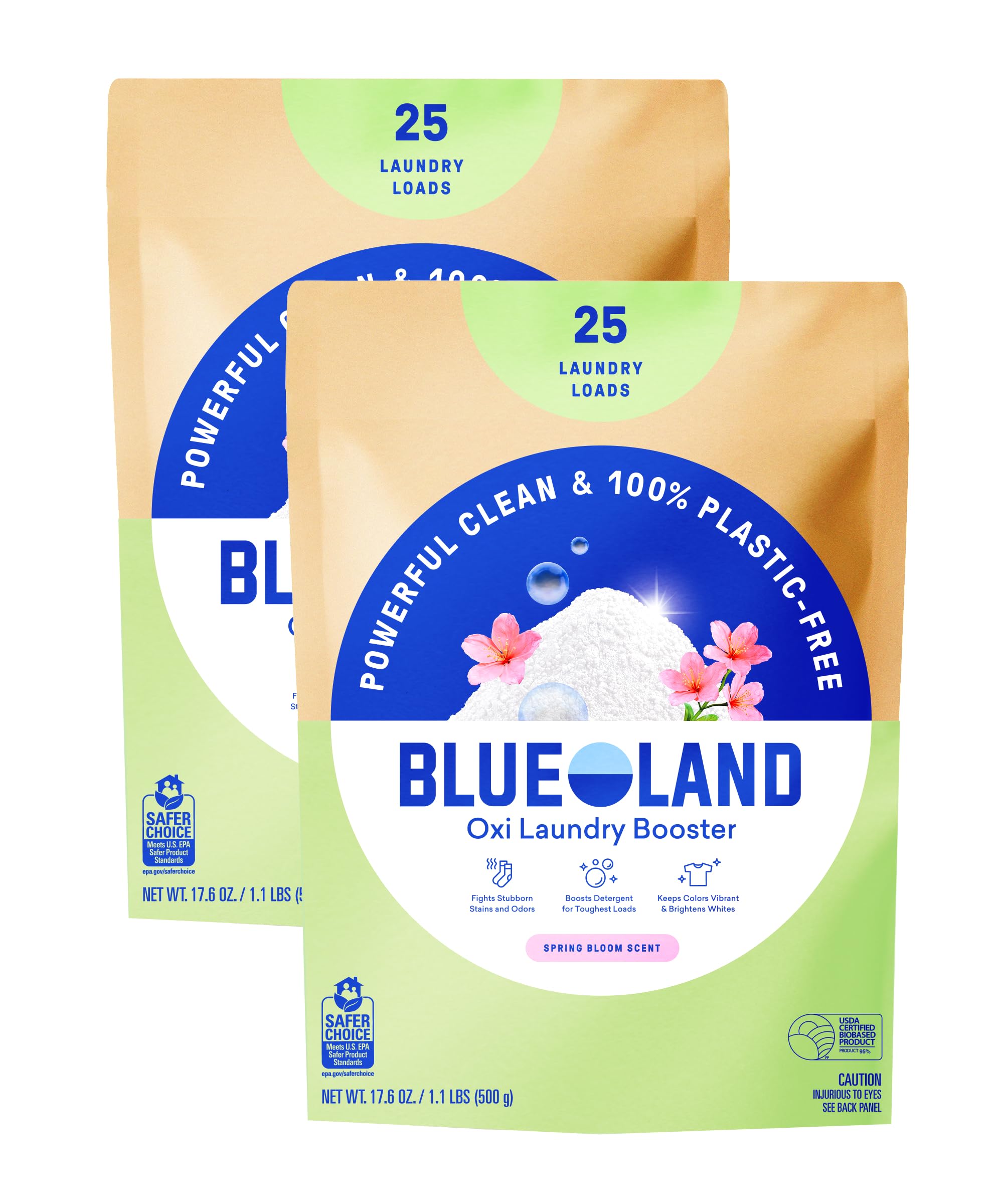 BLUELAND Oxi Laundry Booster refill 2-pack for bright whites and odor control.