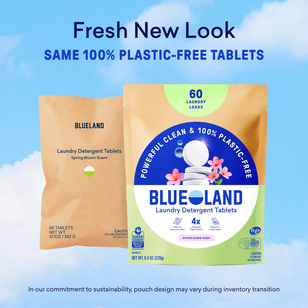 BLUELAND packaging featuring eco certifications for responsible washing