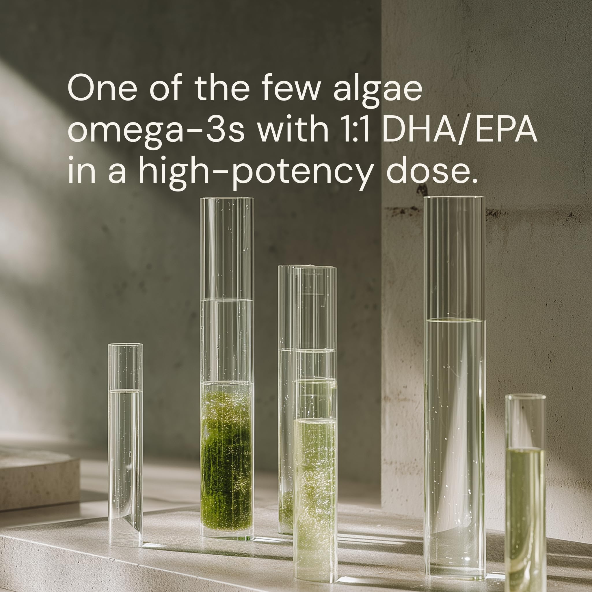 Clean label and eco-friendly packaging emphasize fish-free omega-3 option.