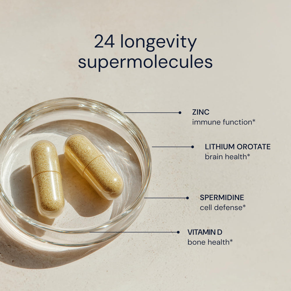 Blueprint Bryan Johnson Essential Capsules vegan label with green design.