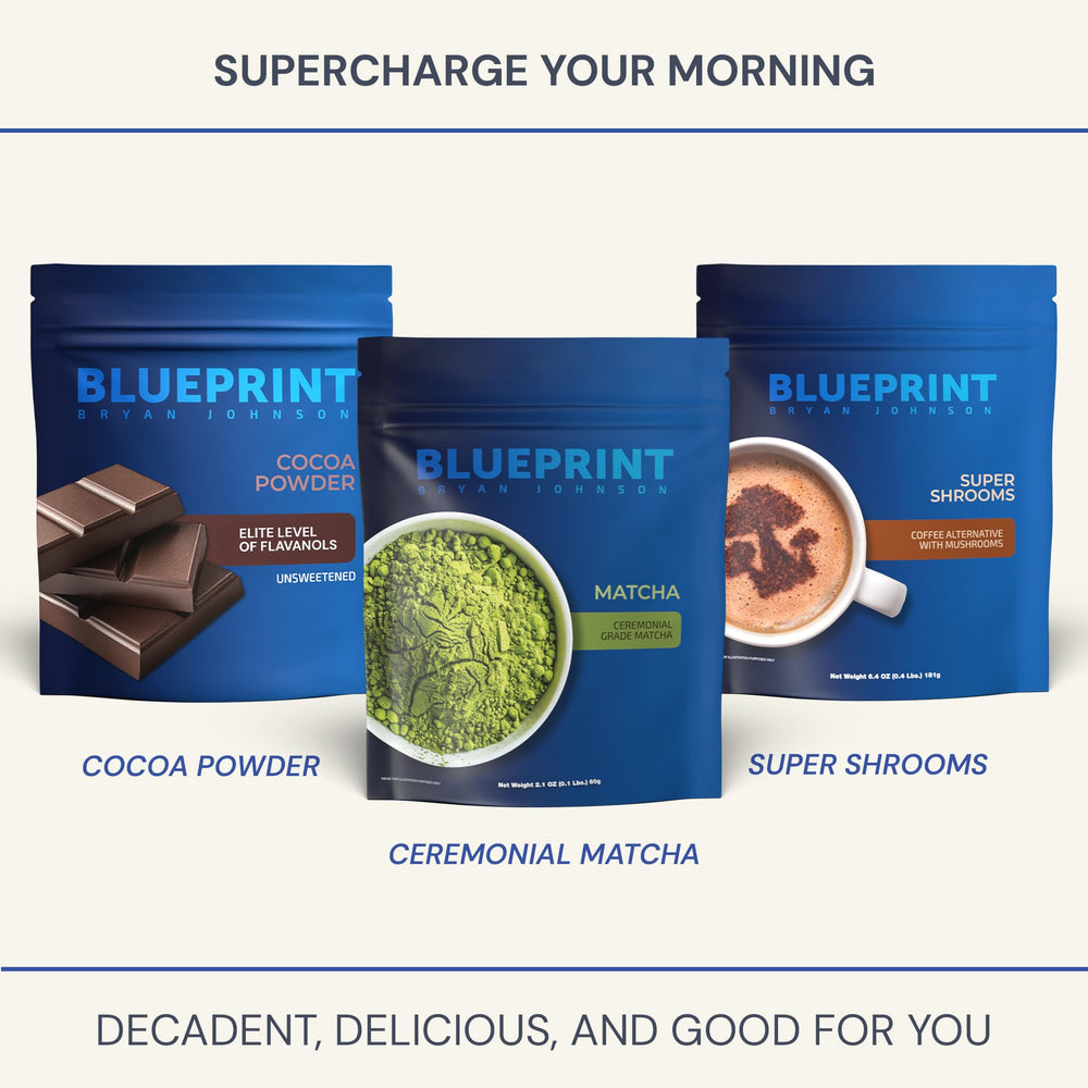 Blueprint Bryan Johnson label close-up emphasizing clean ingredients and no artificial additives