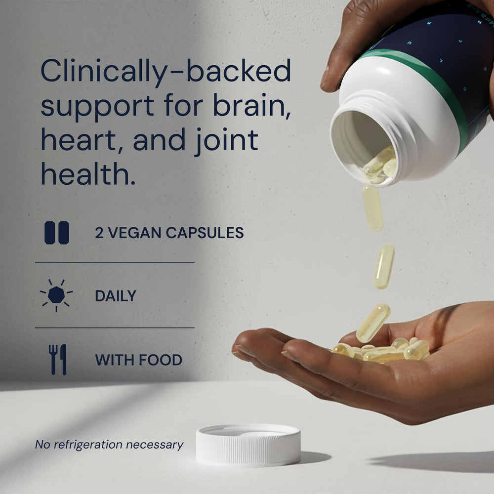 Premium vegan omega-3 bottle displayed for everyday wellness routines.