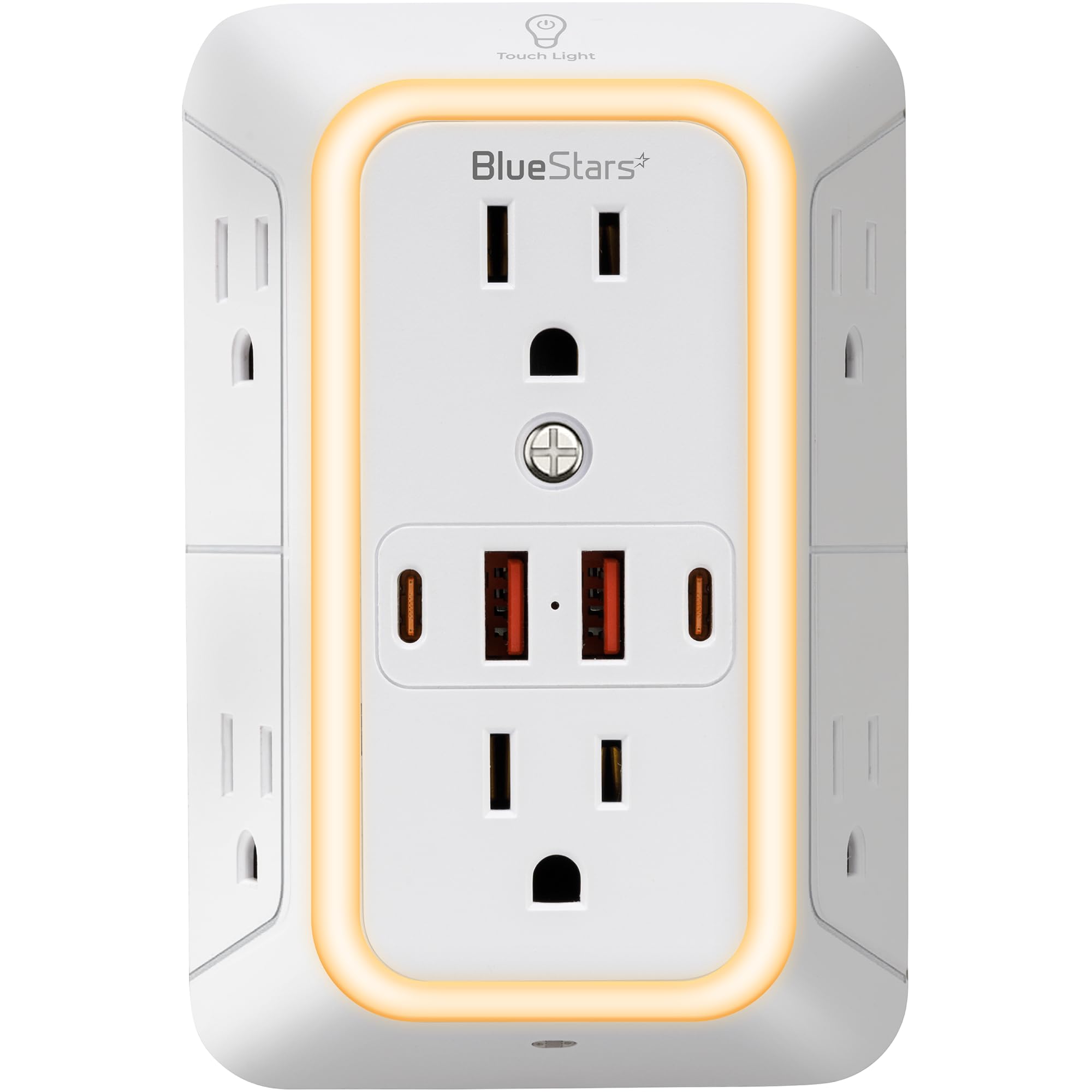 BlueStars wall-mount power strip front view ideal for tidy desks.