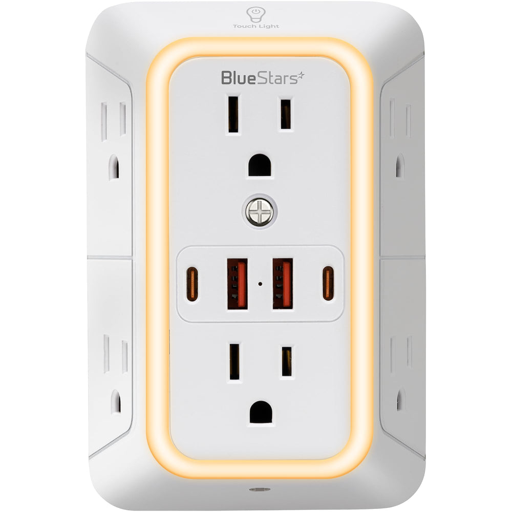 BlueStars wall-mount power strip front view ideal for tidy desks.