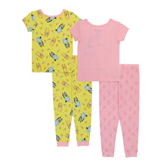 Bluey pajama fabric close-up shows soft cotton for gentle sleep