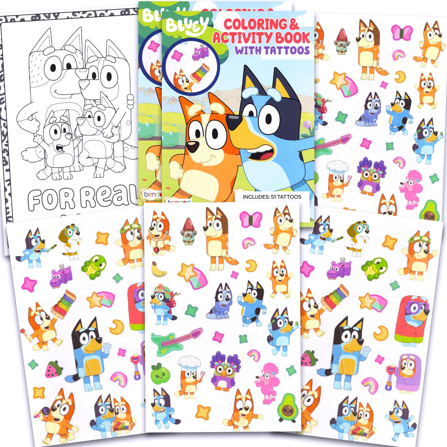 Bluey tattoos party favors set pack featuring favorite characters for kids' celebrations.