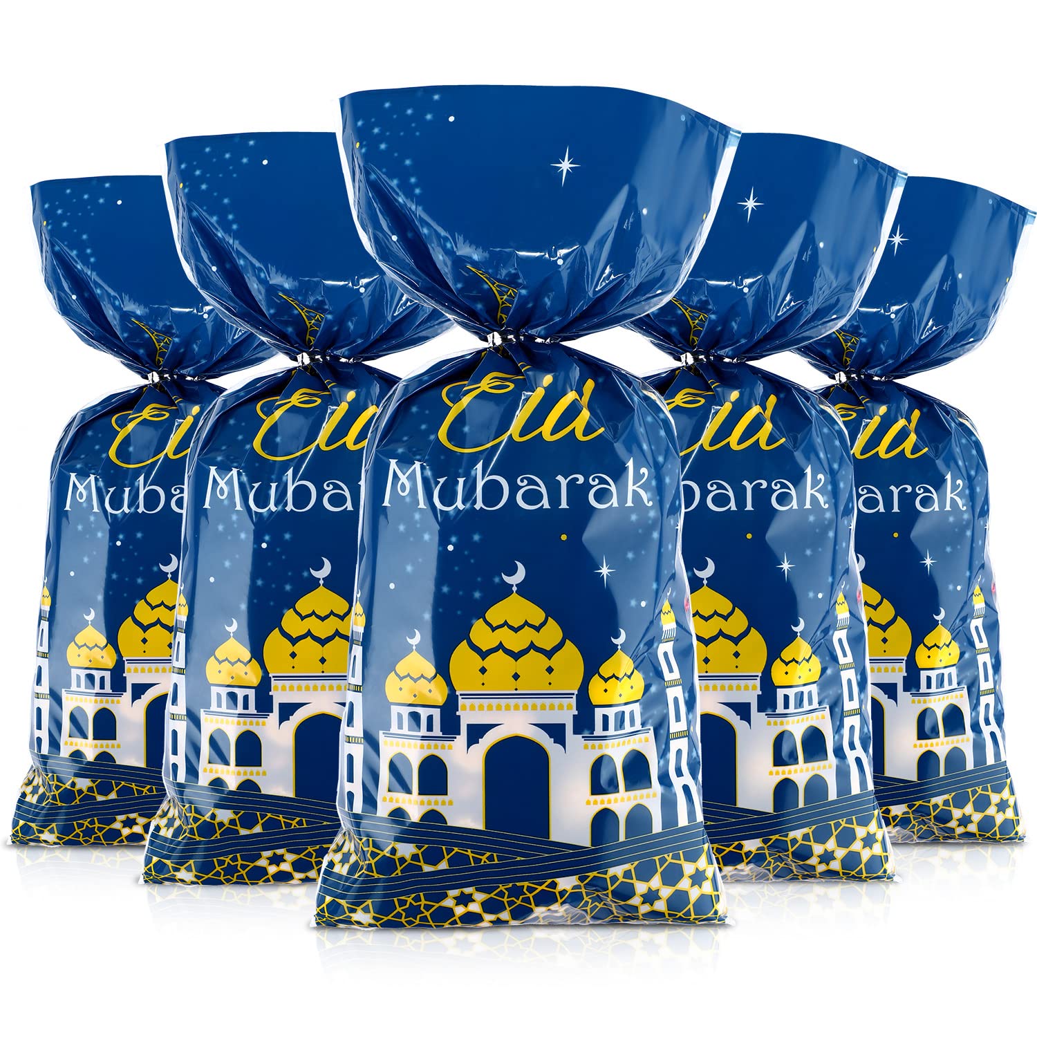 Blulu Eid Mubarak gift bags in blue and gold for elegant gifting.