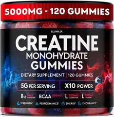 Blumask Lab Creatine Monohydrate Gummies bottle front for on the go preworkout support