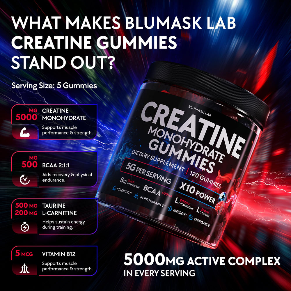 Blumask Lab gummies closeup reveals chewy texture and fruity flavor for quick energy