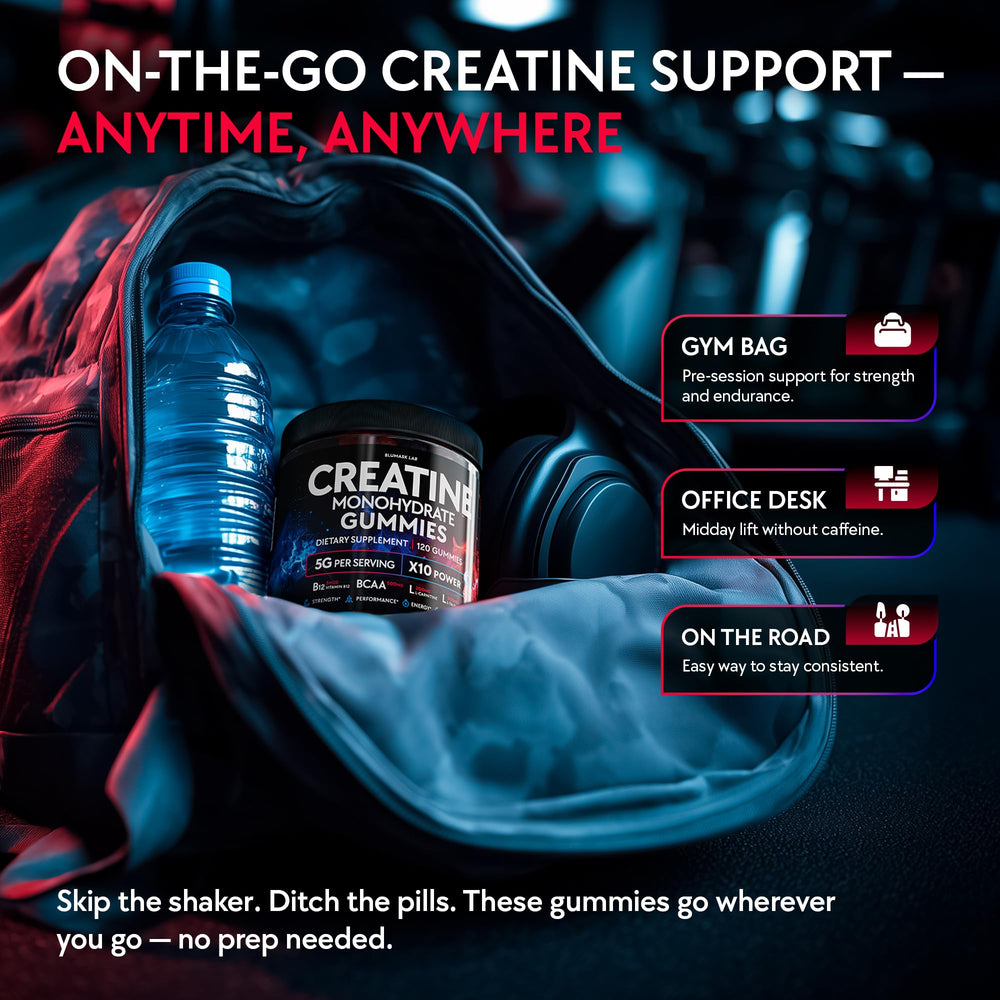 Blumask Lab ingredients panel highlights BCAA L‑Carnitine Taurine and B12 blend