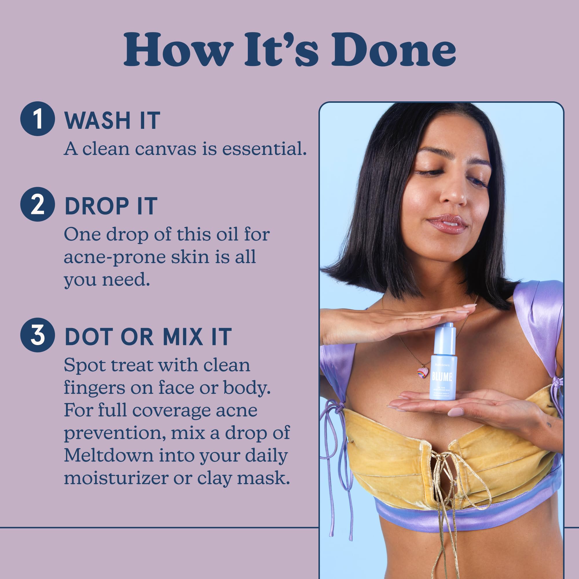 Blume Meltdown tamanu oil showcases skin-supporting properties.