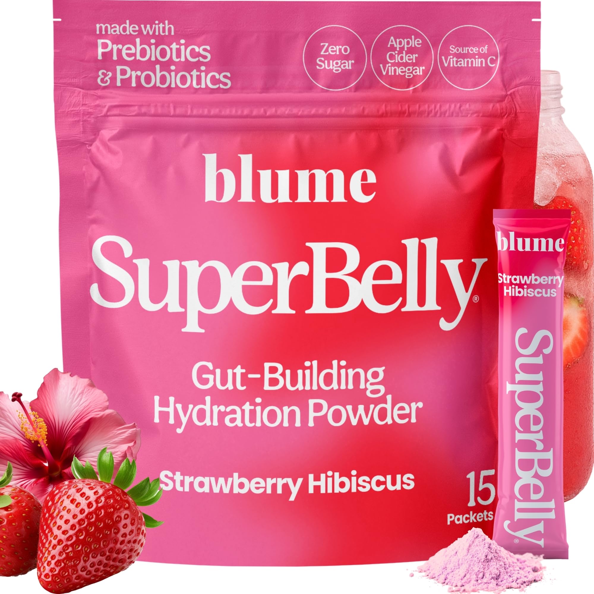 Blume SuperBelly sticks pink lemonade flavor for hydration and gut support