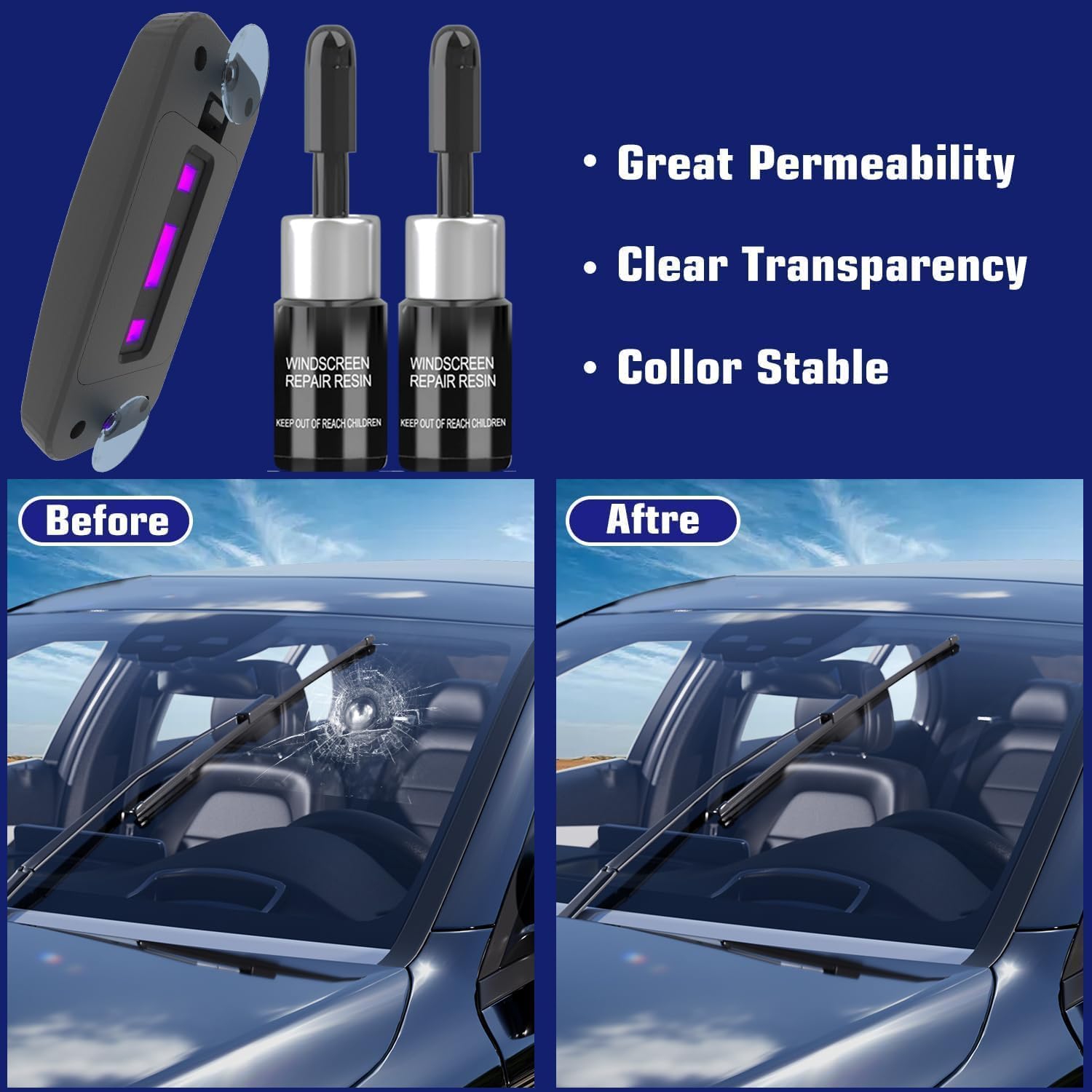 BLUTOKS UV curing light for fast 5–10 minute cure of chips and cracks