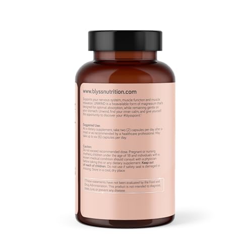BLYSS Nutrition magnesium bisglycinate capsules with 200 mg per capsule emphasized.