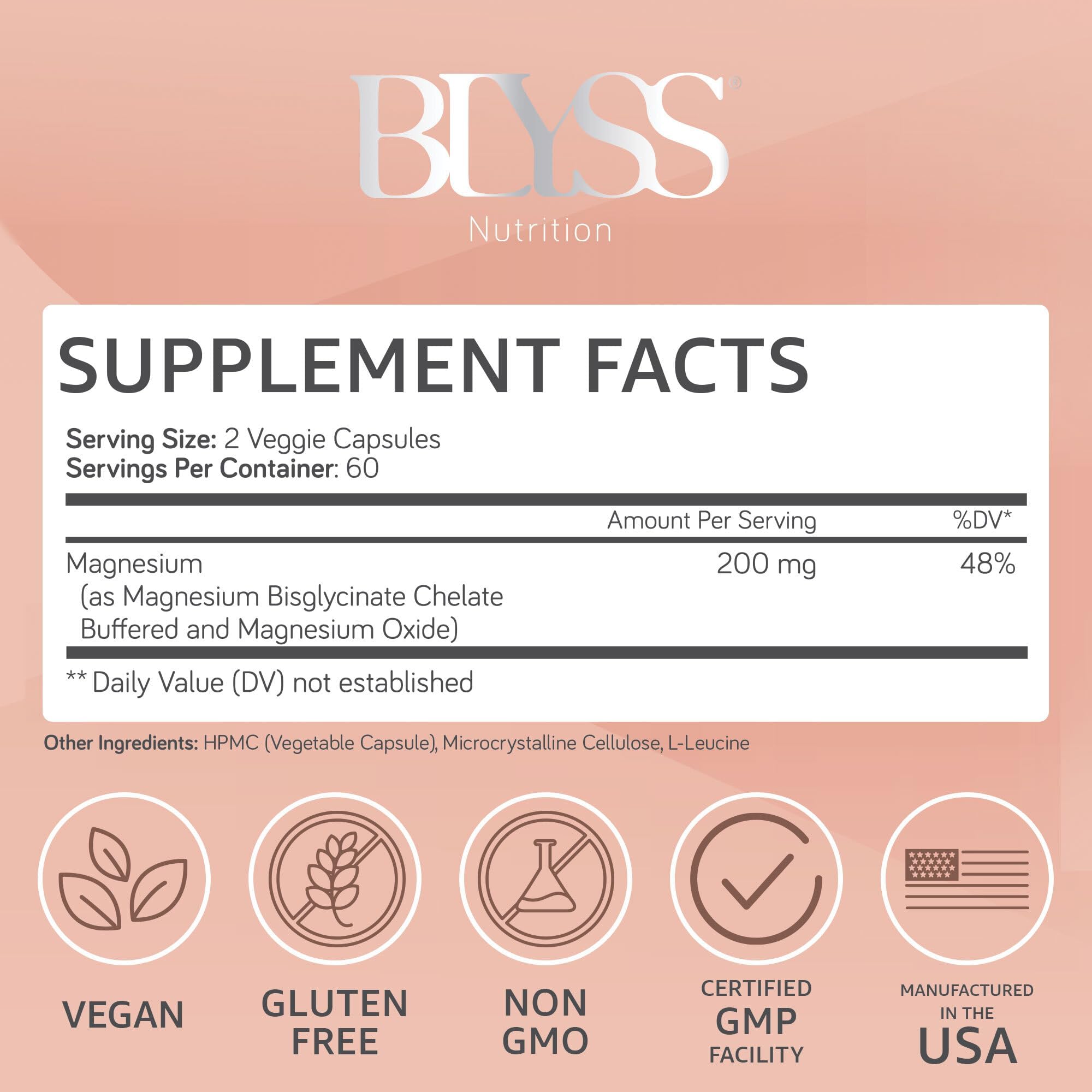 BLYSS Nutrition capsules pour showing easy daily dose for stress relief.