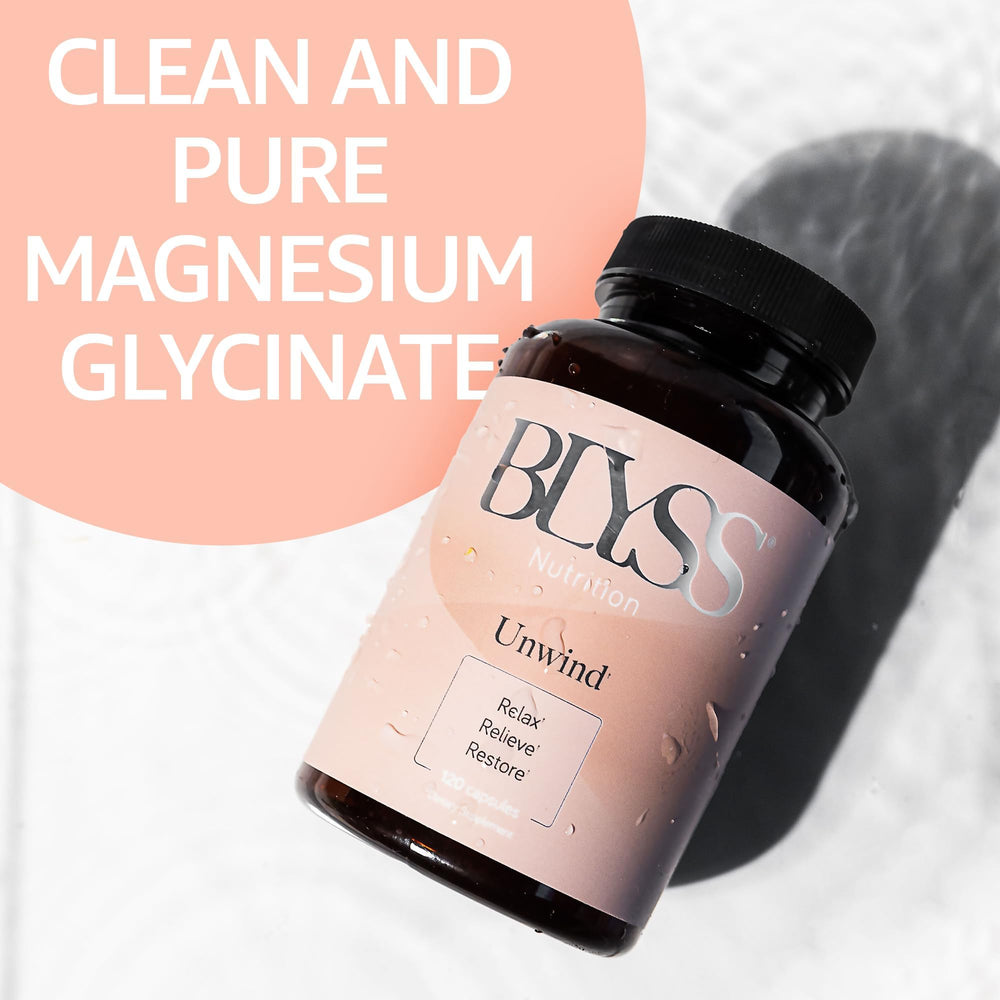 BLYSS Nutrition vegan magnesium bisglycinate capsules with gentle absorption.
