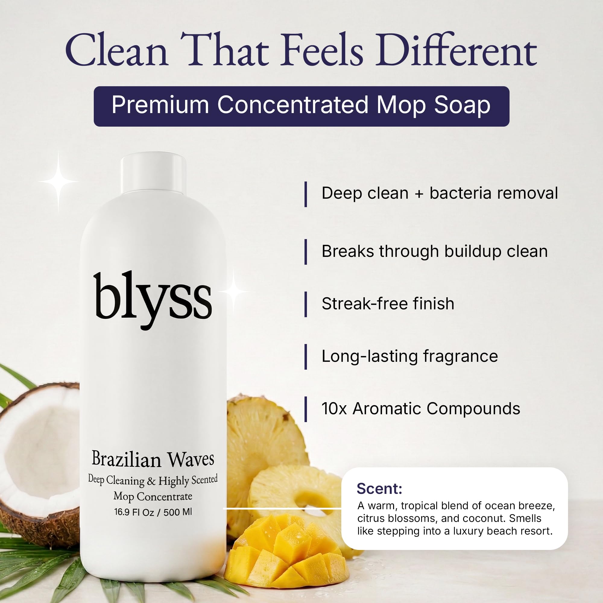Blyss Official Mop Soap Brazilian Waves foaming action lifting dirt smoothly