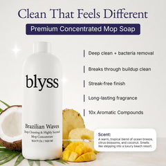 Blyss Official Mop Soap Brazilian Waves foaming action lifting dirt smoothly