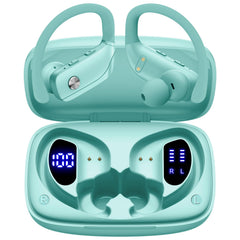 bmani Ear Buds mint green charging case display shows remaining power for easy travel