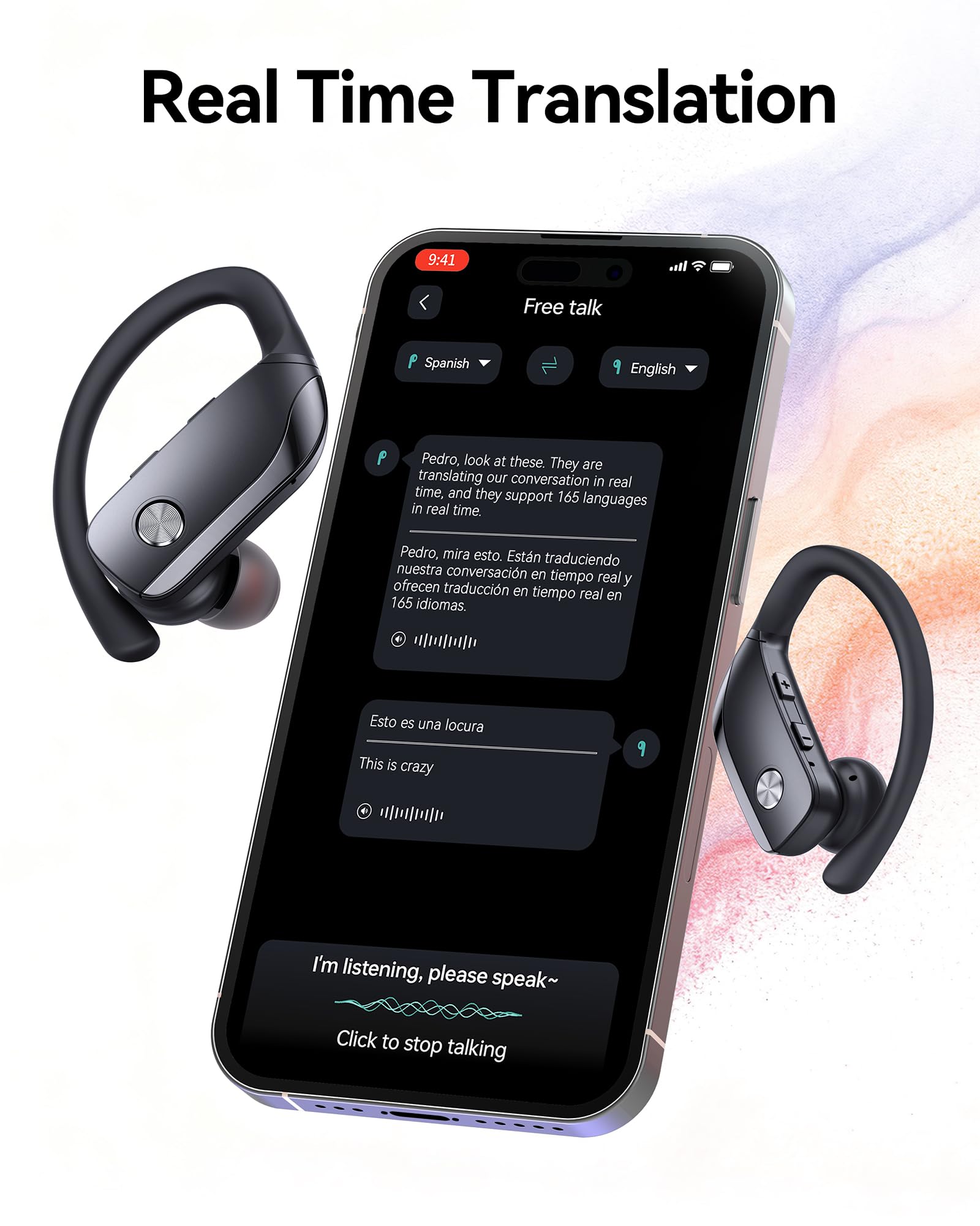Directional mic with 4-way tunnel enables precise translations.