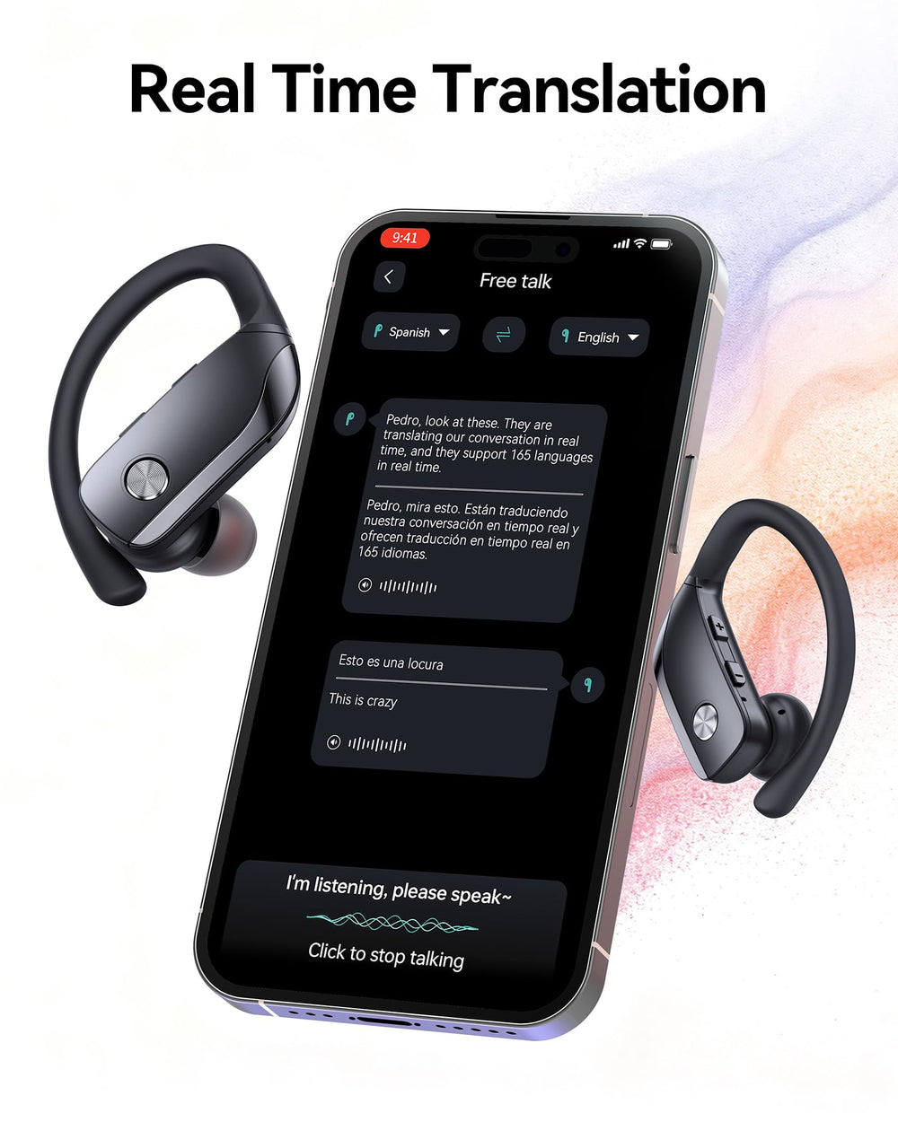 Directional mic with 4-way tunnel enables precise translations.