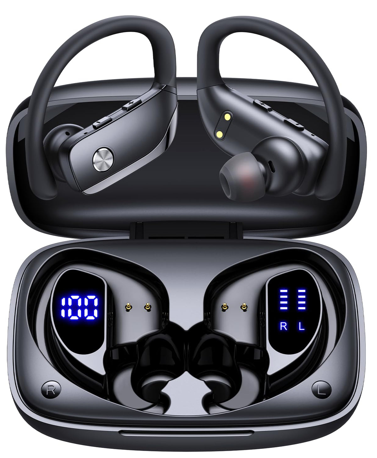 The bmani Ear Buds LED display case shows battery status for easy travel.