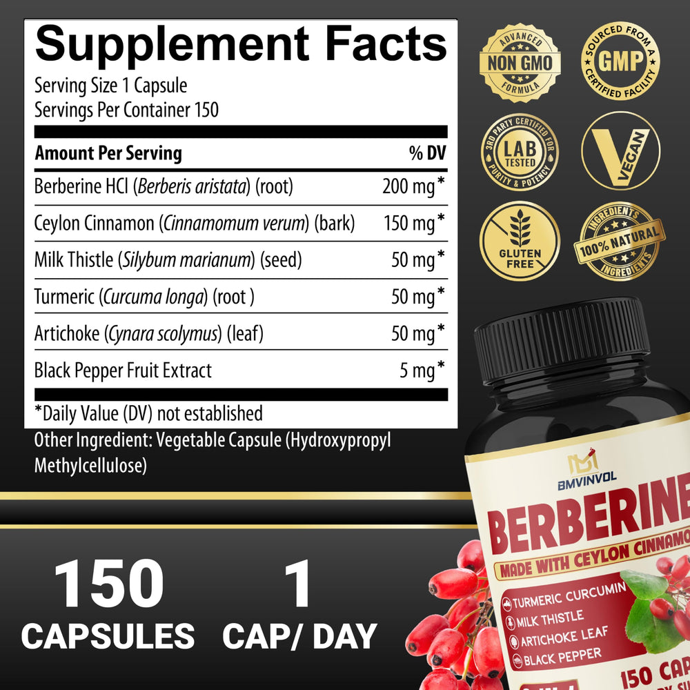 BMVINVOL berberine capsules front view highlighting packaging