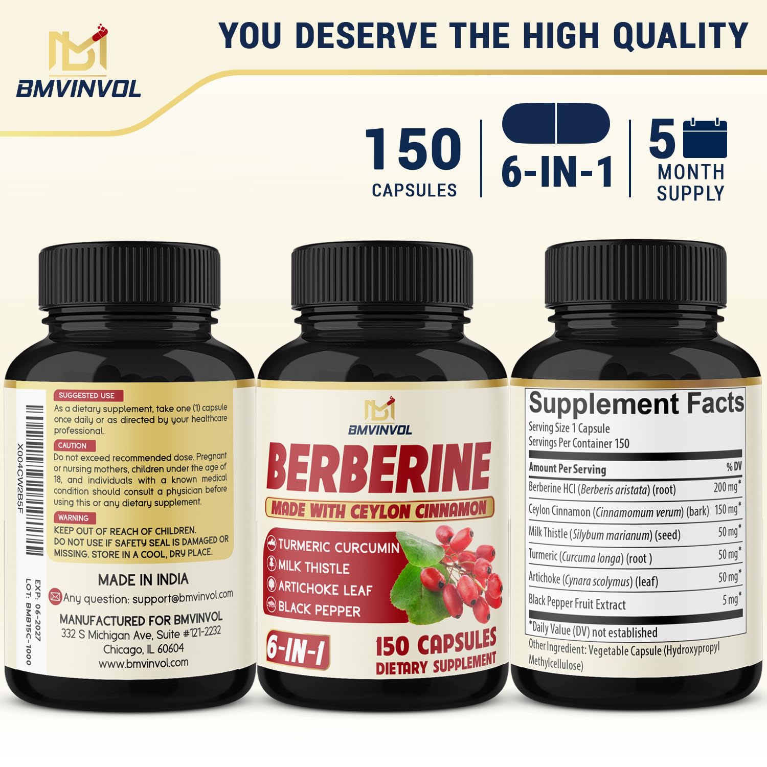 BMVINVOL berberine ingredients graphic illustrating six components
