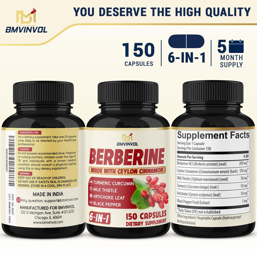 BMVINVOL berberine ingredients graphic illustrating six components