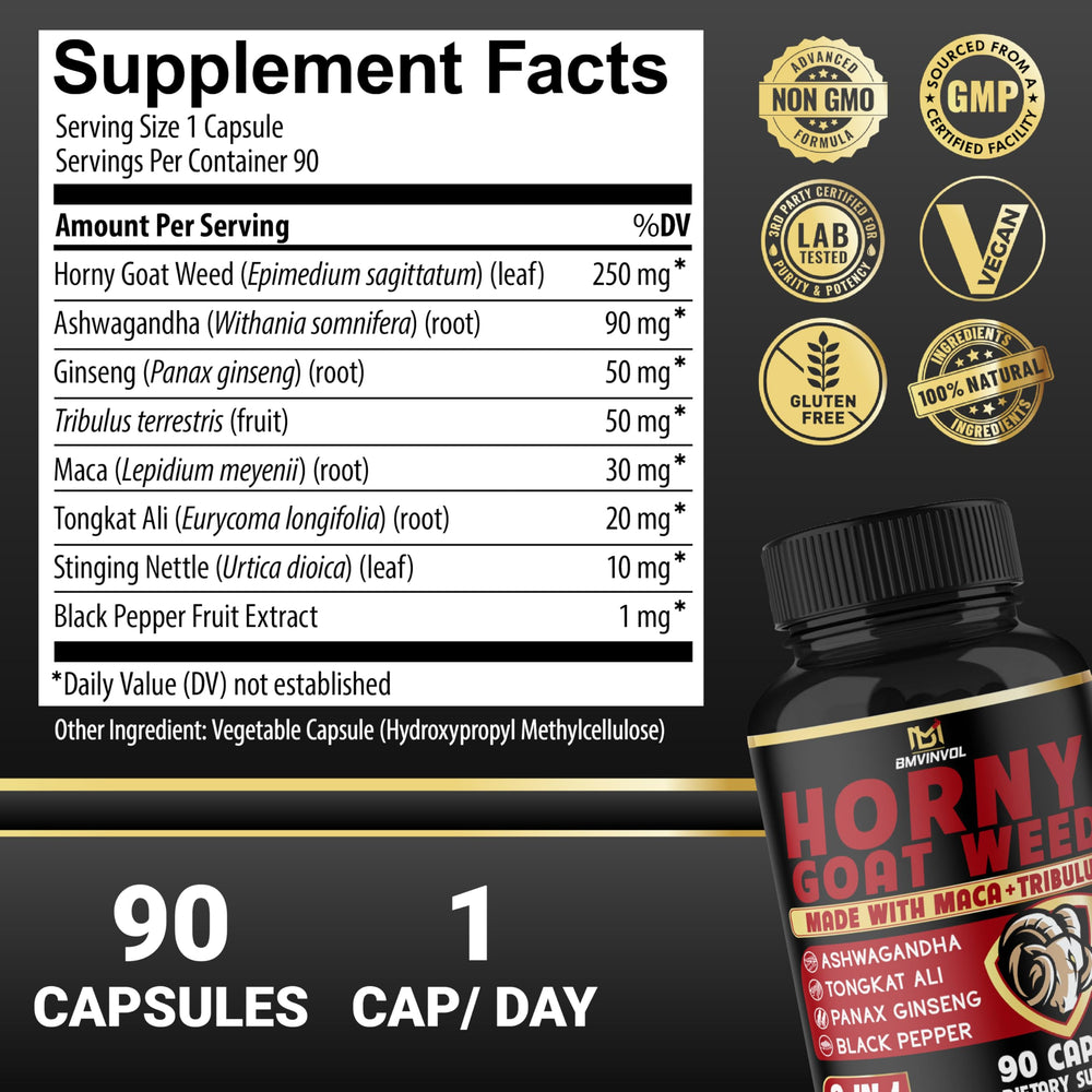 BMVINVOL Maca and Horny Goat Weed blend close-up for natural vitality
