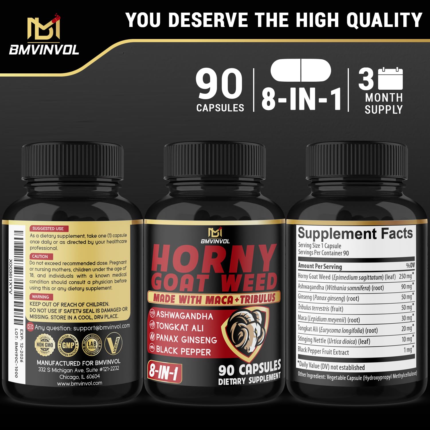 BMVINVOL Third-party testing seal on bottle indicates quality assurance
