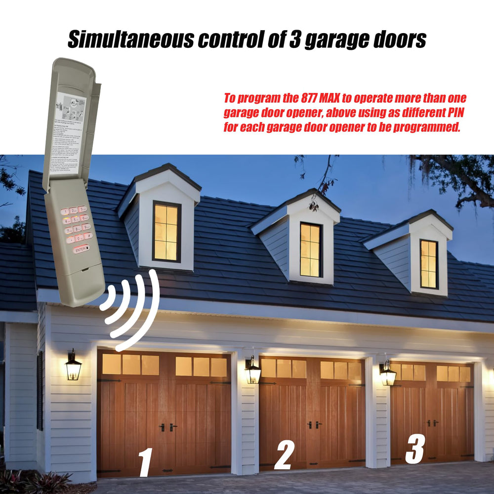 BNRSZ 877Max 878Max keypad supports multi-door control for shared garages.