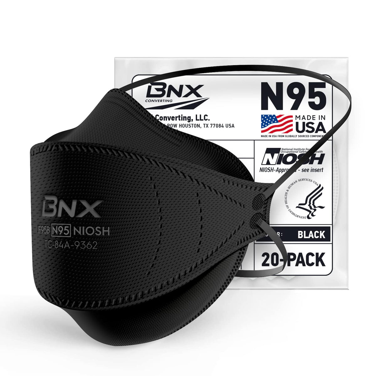 BNX N95 mask overview with tri-fold cup design for comfort and fit.