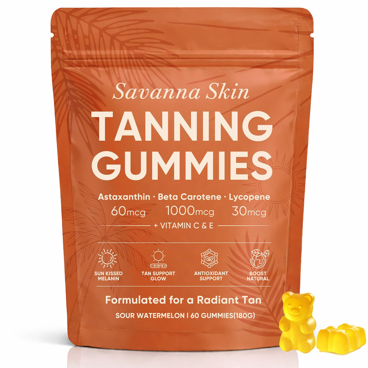 Boaccy Savanna Skin Tanning Gummies bottle pour supports a simple daily routine