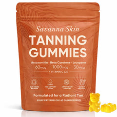 Boaccy Savanna Skin Tanning Gummies bottle pour supports a simple daily routine
