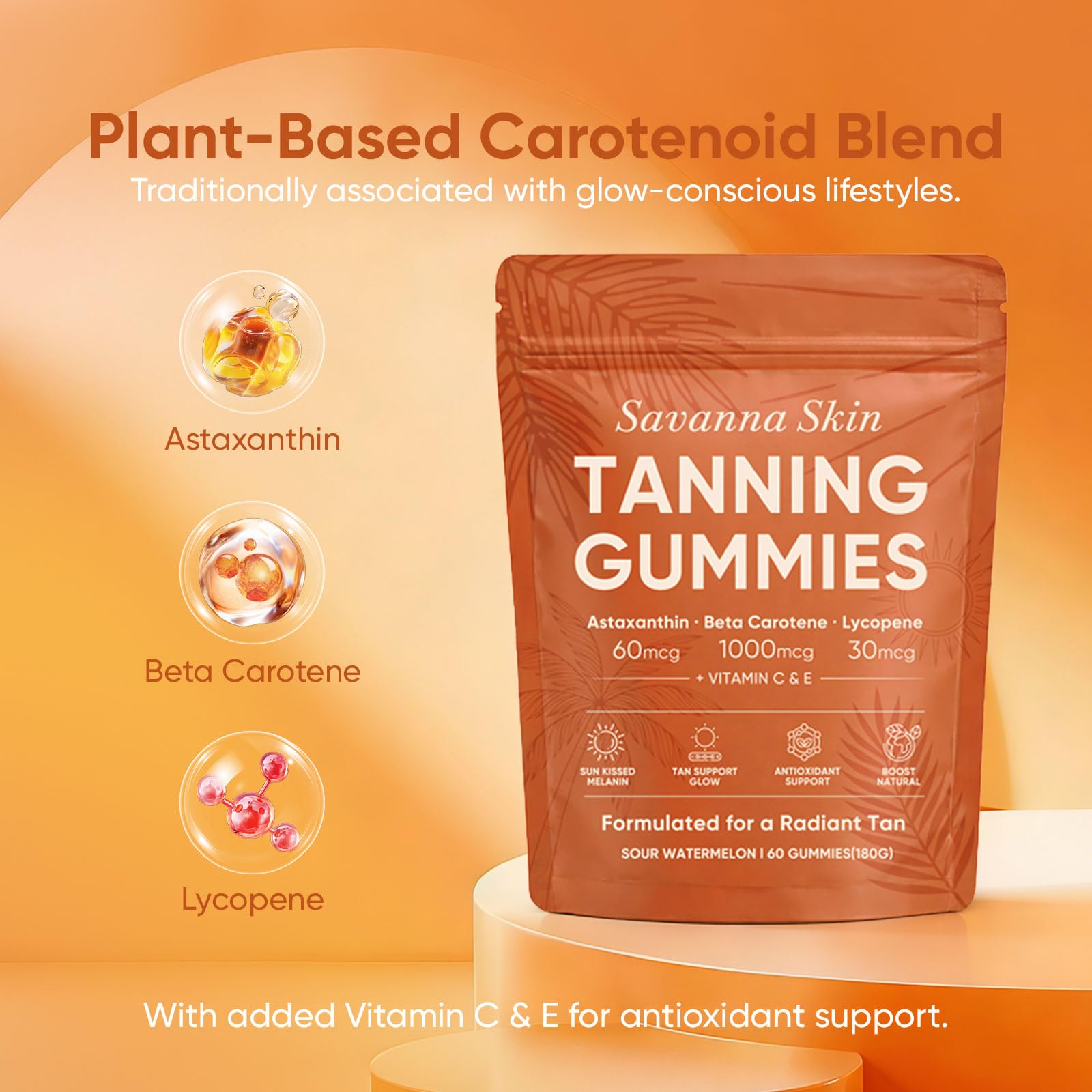 Boaccy Savanna Skin Tanning Gummies packaging resealable pouch supports on-the-go lifestyle