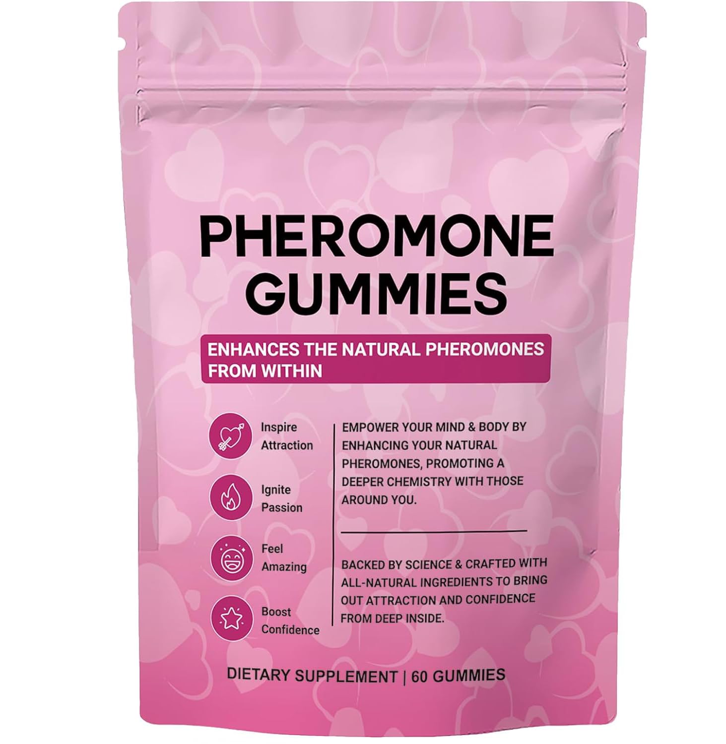 Boasi Pheromone Gummies bottle with strawberry flavor for daily confidence