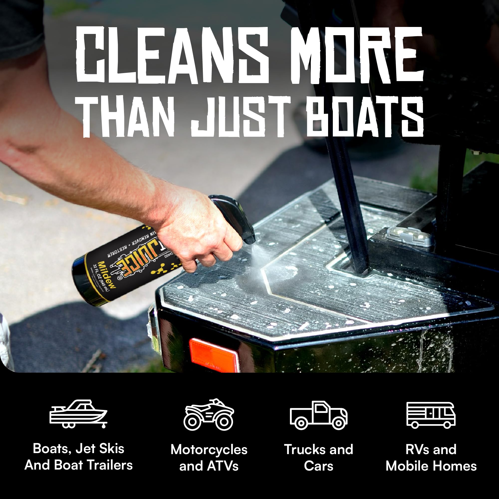 Boat Juice deep-clean before-after shows dramatic mildew removal and renewal.
