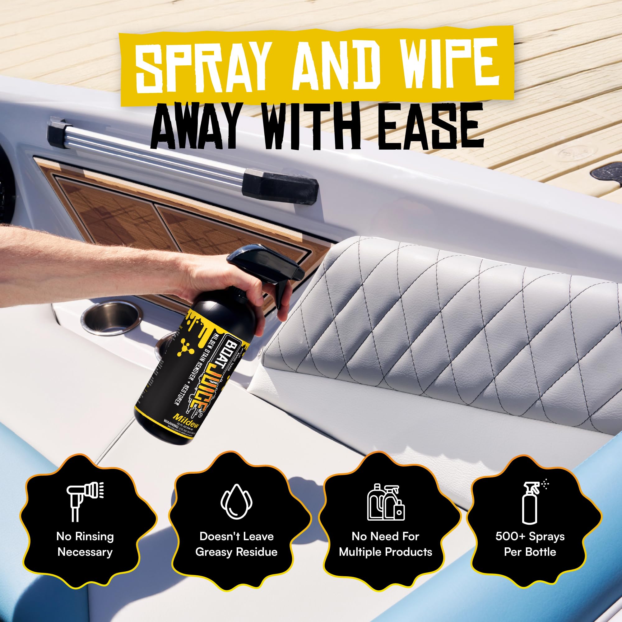 Boat Juice Mango Tango scent leaves a fresh aroma after cleaning marine surfaces.
