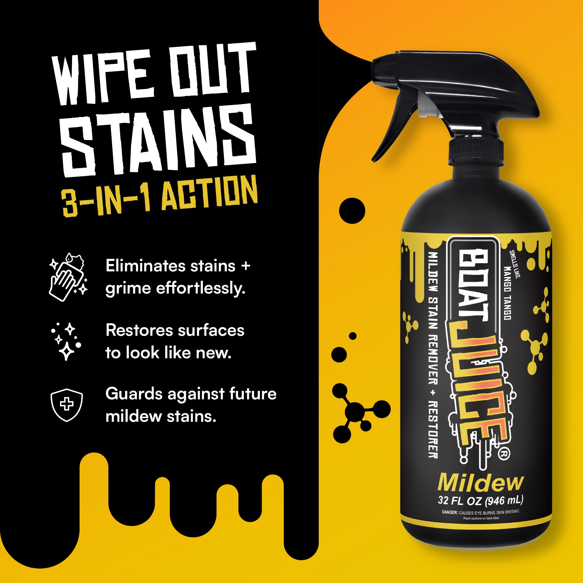 Boat Juice marine-vinyl-cleaner restores shine on boat interior fabrics.